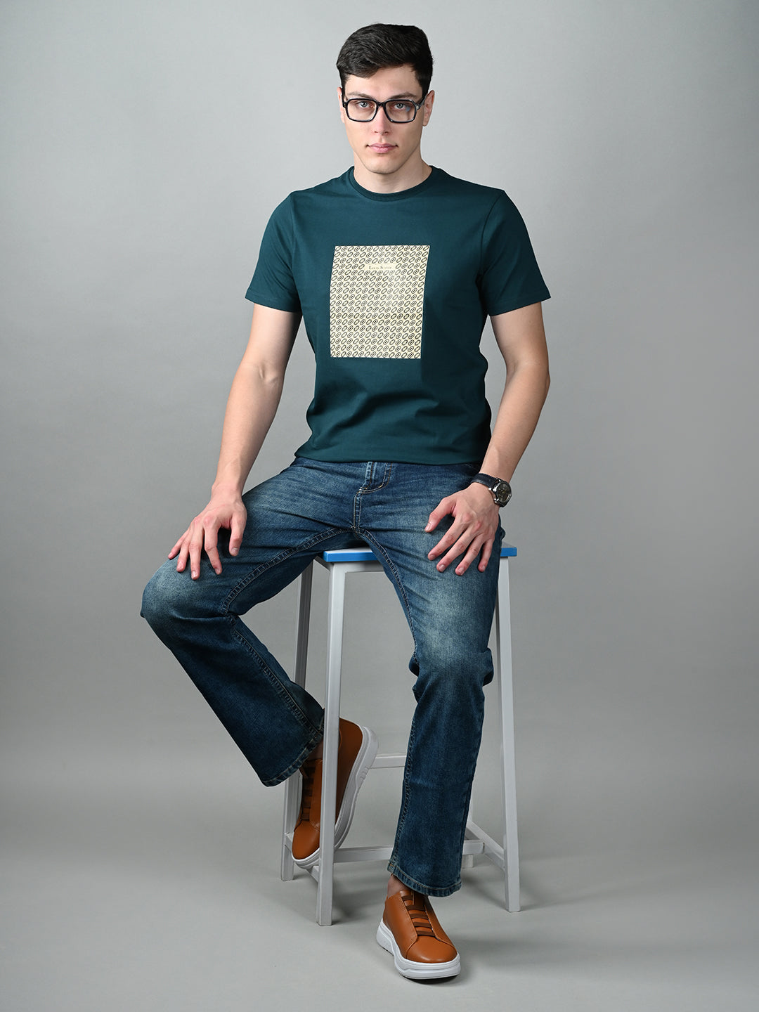 Men's Super Combed Cotton Teal Green Regular Fit Half Sleeve Round Neck T-Shirt