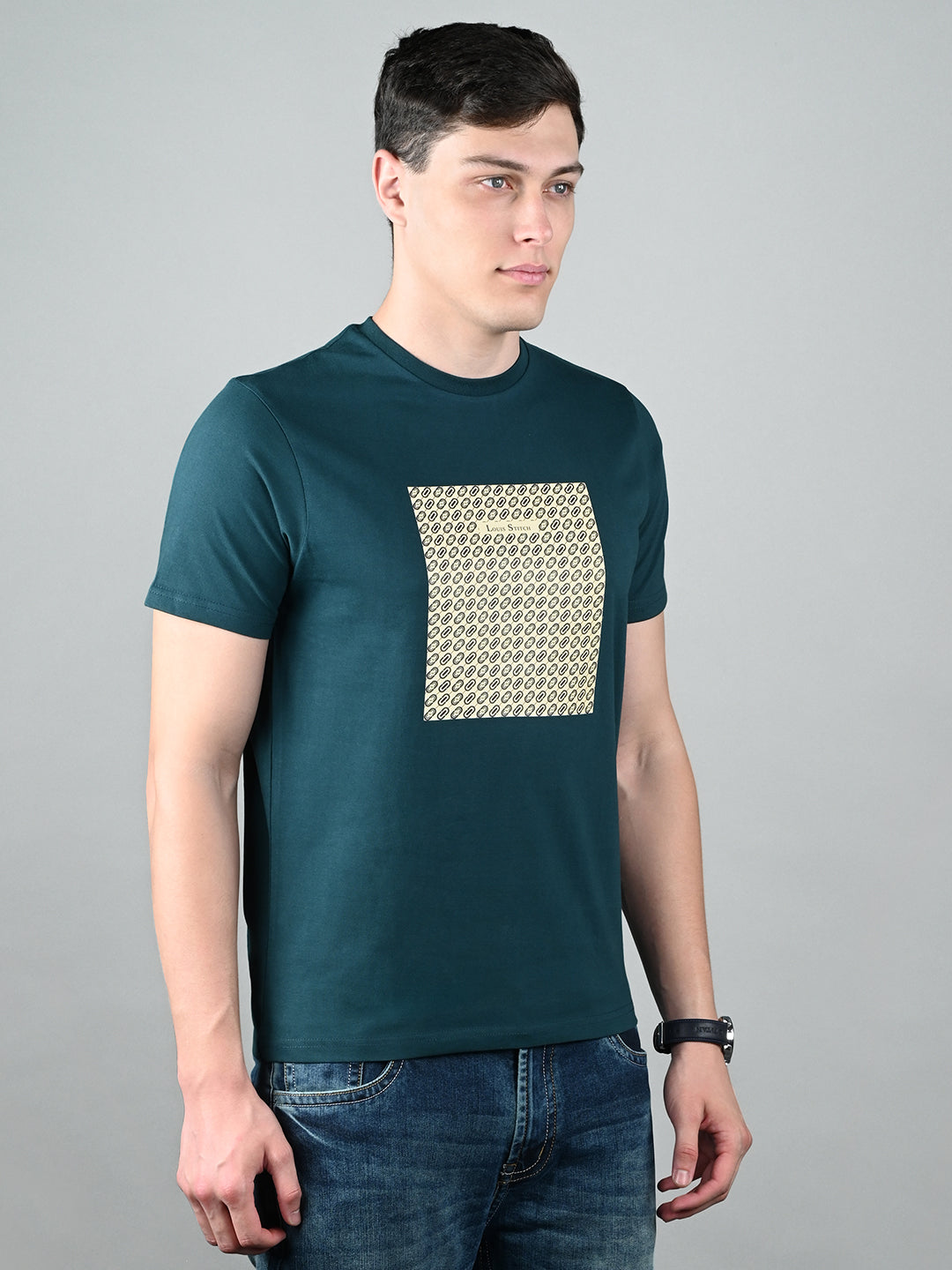 Men's Super Combed Cotton Teal Green Regular Fit Half Sleeve Round Neck T-Shirt