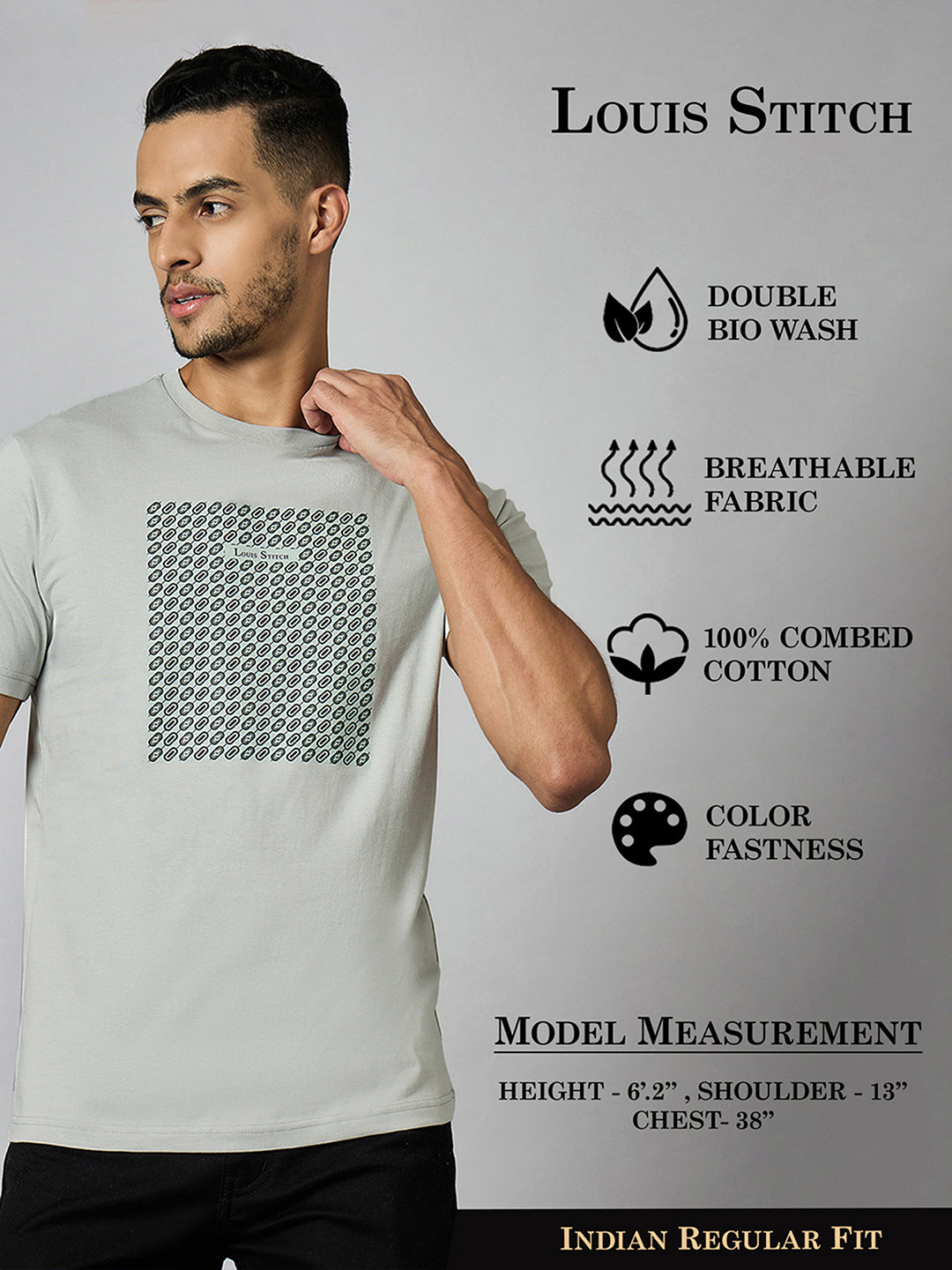 Men's Super Combed Cotton Grey Regular Fit Half Sleeve Round Neck T-Shirt