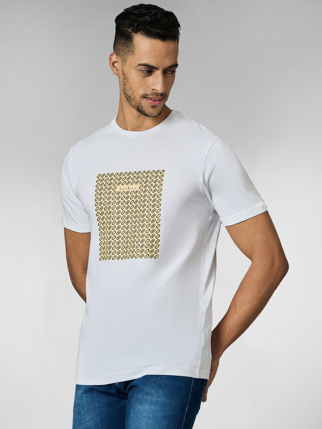 Men's Super Combed Cotton White Regular Fit Half Sleeve Round Neck T-Shirt