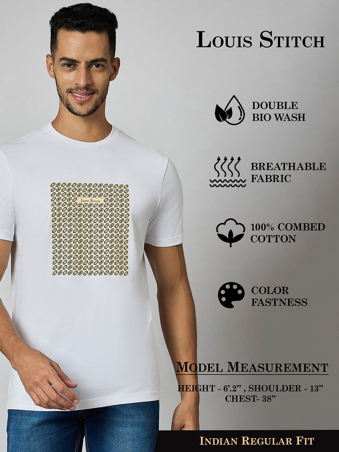 Men's Super Combed Cotton White Regular Fit Half Sleeve Round Neck T-Shirt