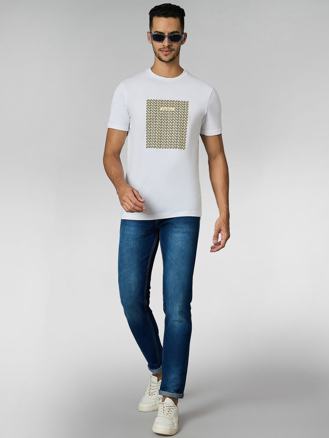 Men's Super Combed Cotton White Regular Fit Half Sleeve Round Neck T-Shirt