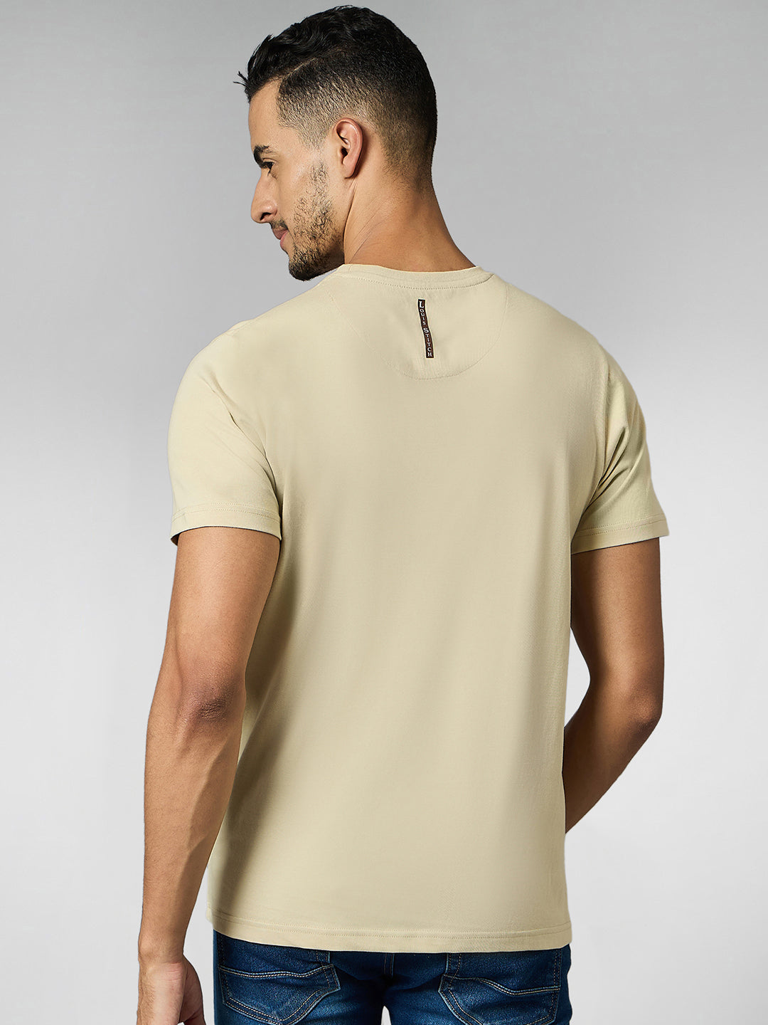 Men's Super Combed Cotton Cream Regular Fit Half Sleeve Round Neck T-Shirt