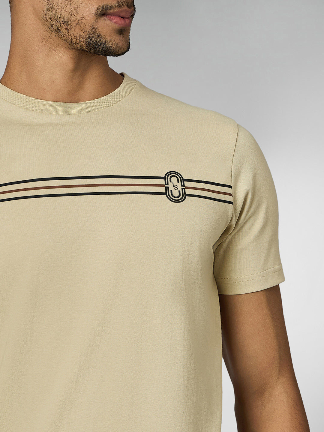 Men's Super Combed Cotton Cream Regular Fit Half Sleeve Round Neck T-Shirt