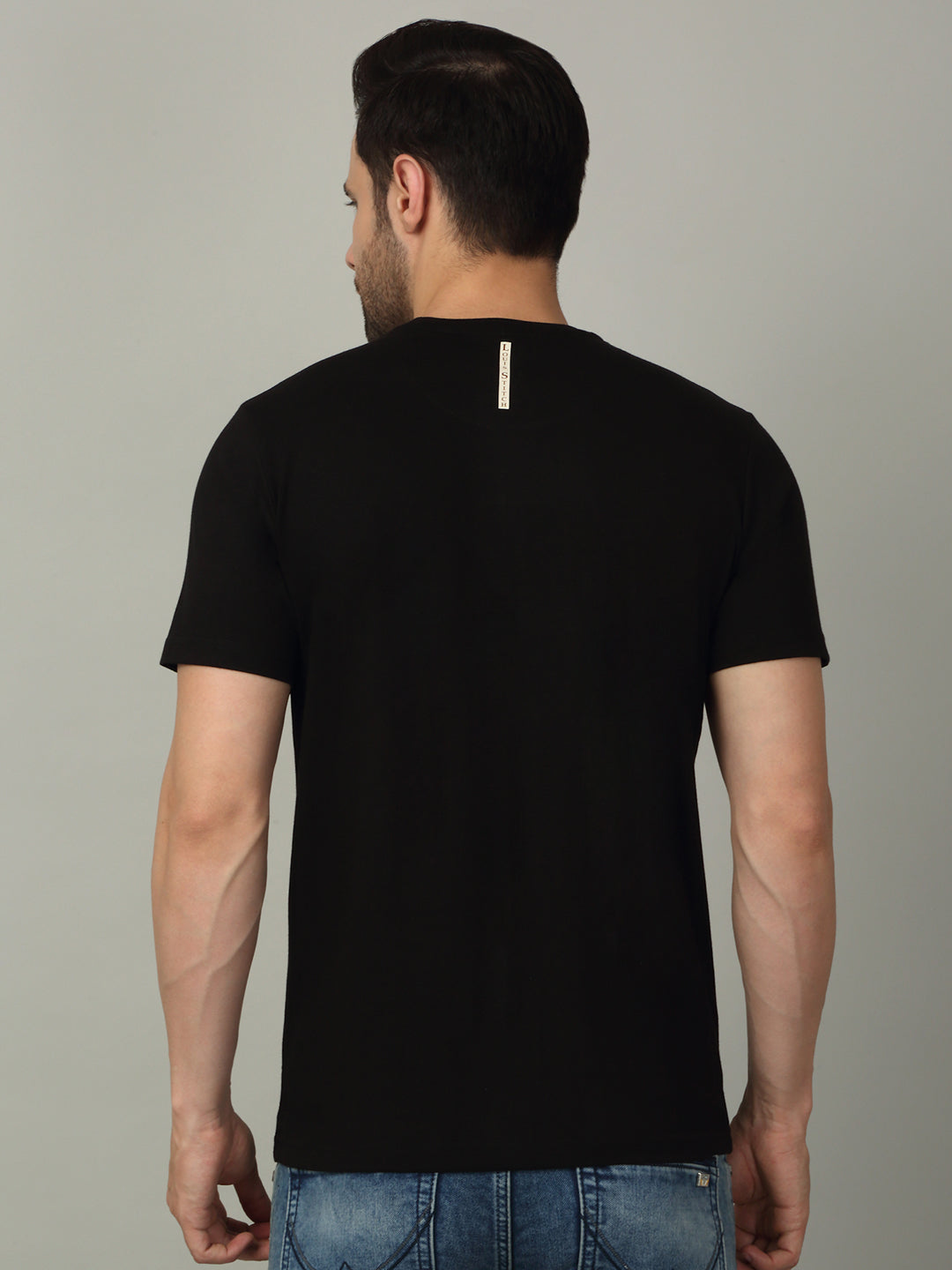 Men's Super Combed Cotton Stripes Printed Black T-shirt