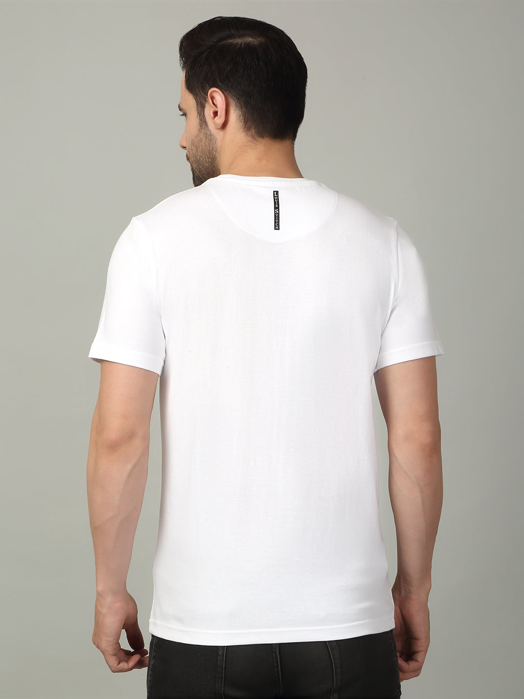 Men's Super Combed Cotton Stripes Printed White T-shirt