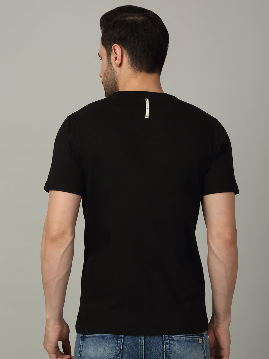 Men's Super Combed Cotton Stripes Printed Black T-shirt