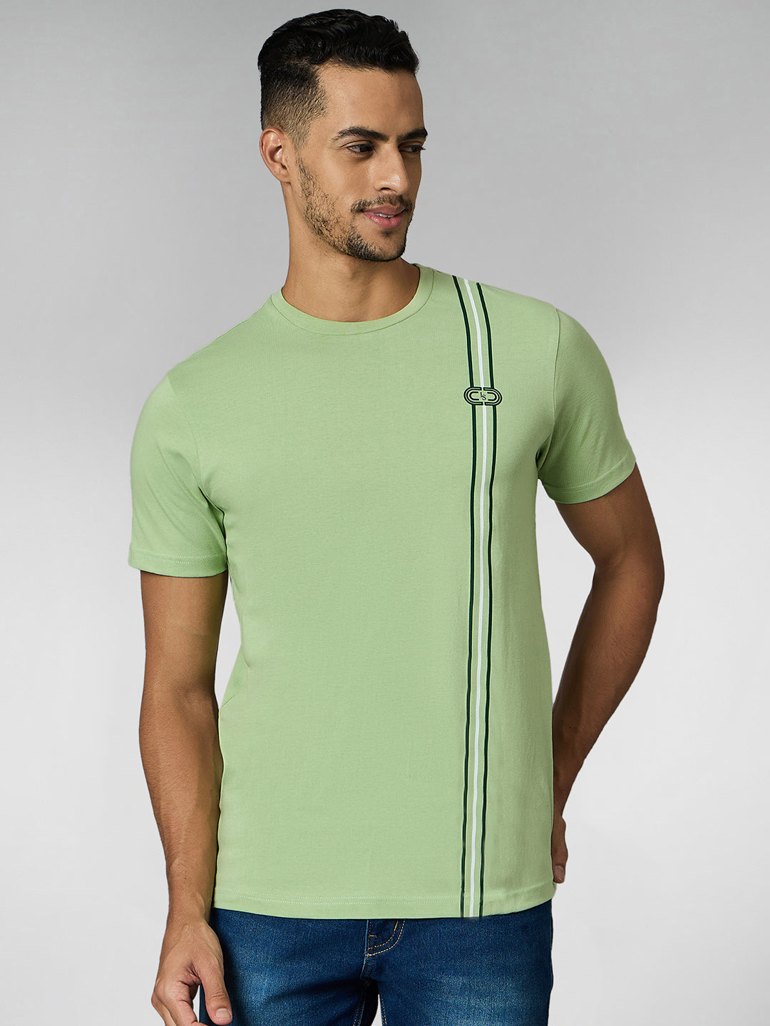 Men's Super Combed Cotton Pastel Green Regular Fit Half Sleeve Round Neck T-Shirt