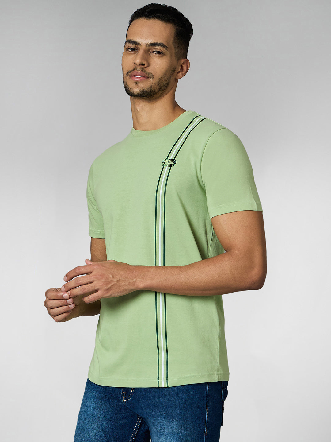 Men's Super Combed Cotton Pastel Green Regular Fit Half Sleeve Round Neck T-Shirt