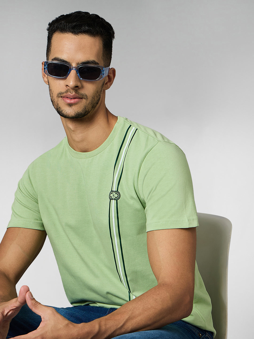 Men's Super Combed Cotton Pastel Green Regular Fit Half Sleeve Round Neck T-Shirt