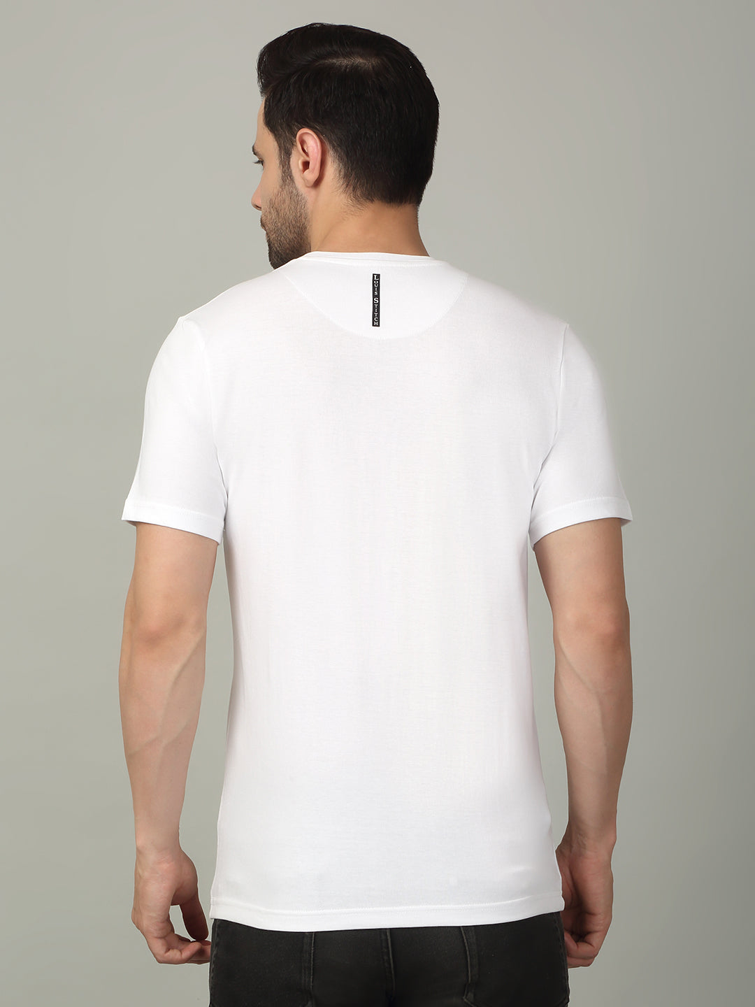 Men's Super Combed Cotton Stripes Printed White T-shirt