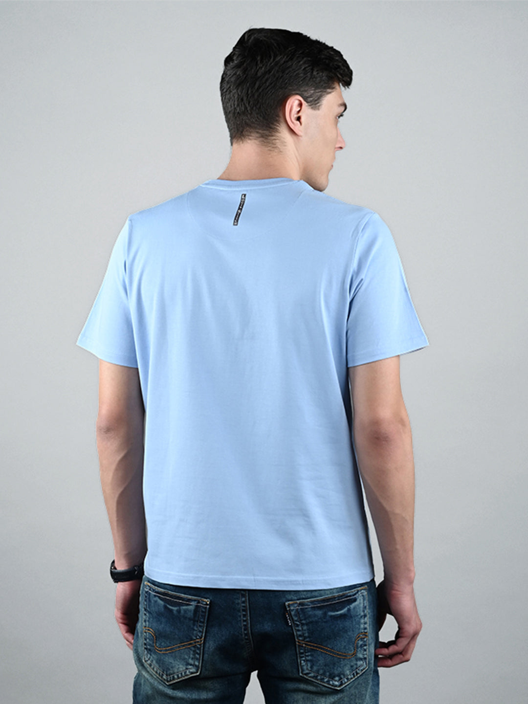 Men's Sky Blue Super Combed Cotton Printed T-shirt