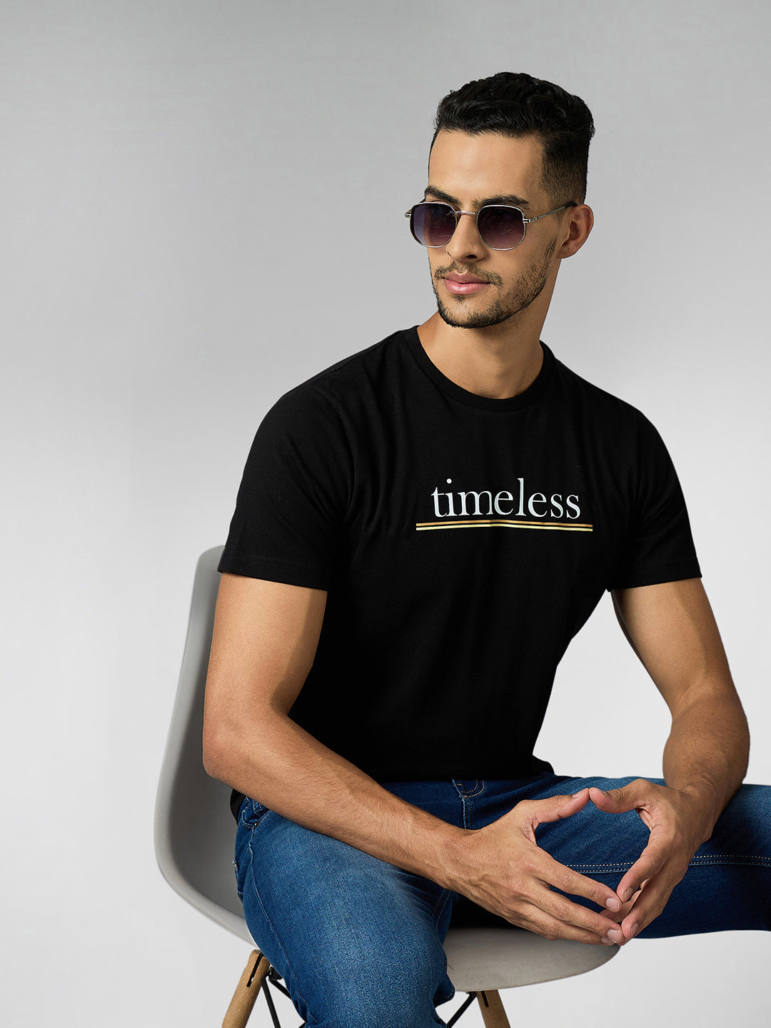 Men's Super Combed Cotton Black Regular Fit Half Sleeve Round Neck T-Shirt