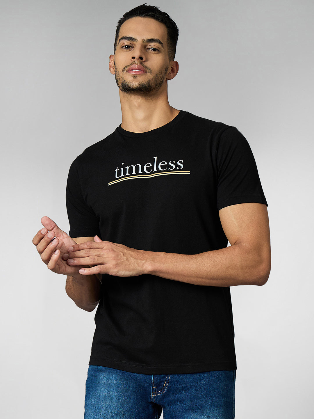 Men's Super Combed Cotton Black Regular Fit Half Sleeve Round Neck T-Shirt