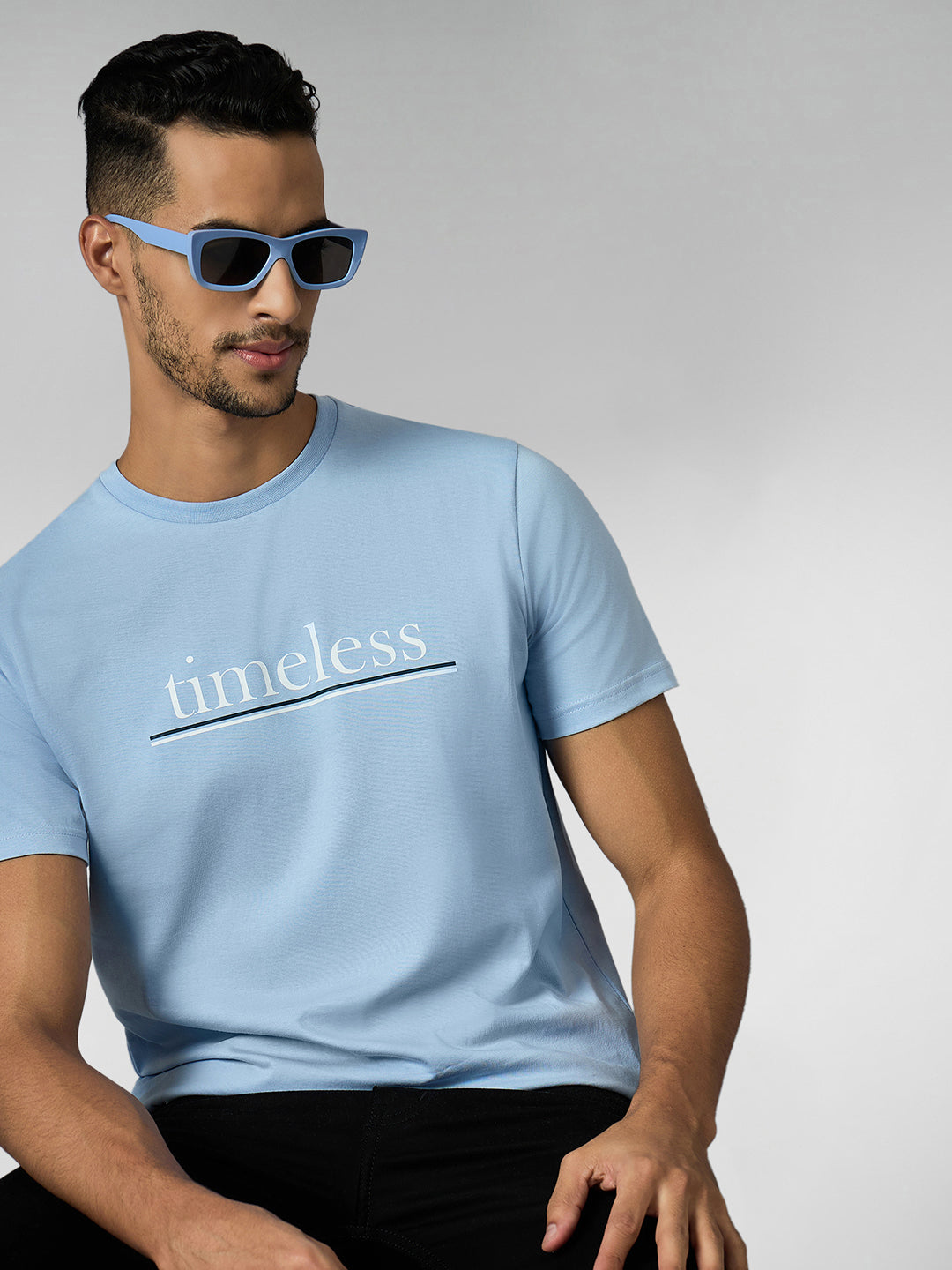 Men's Super Combed Cotton Light Blue Regular Fit Half Sleeve Round Neck T-Shirt