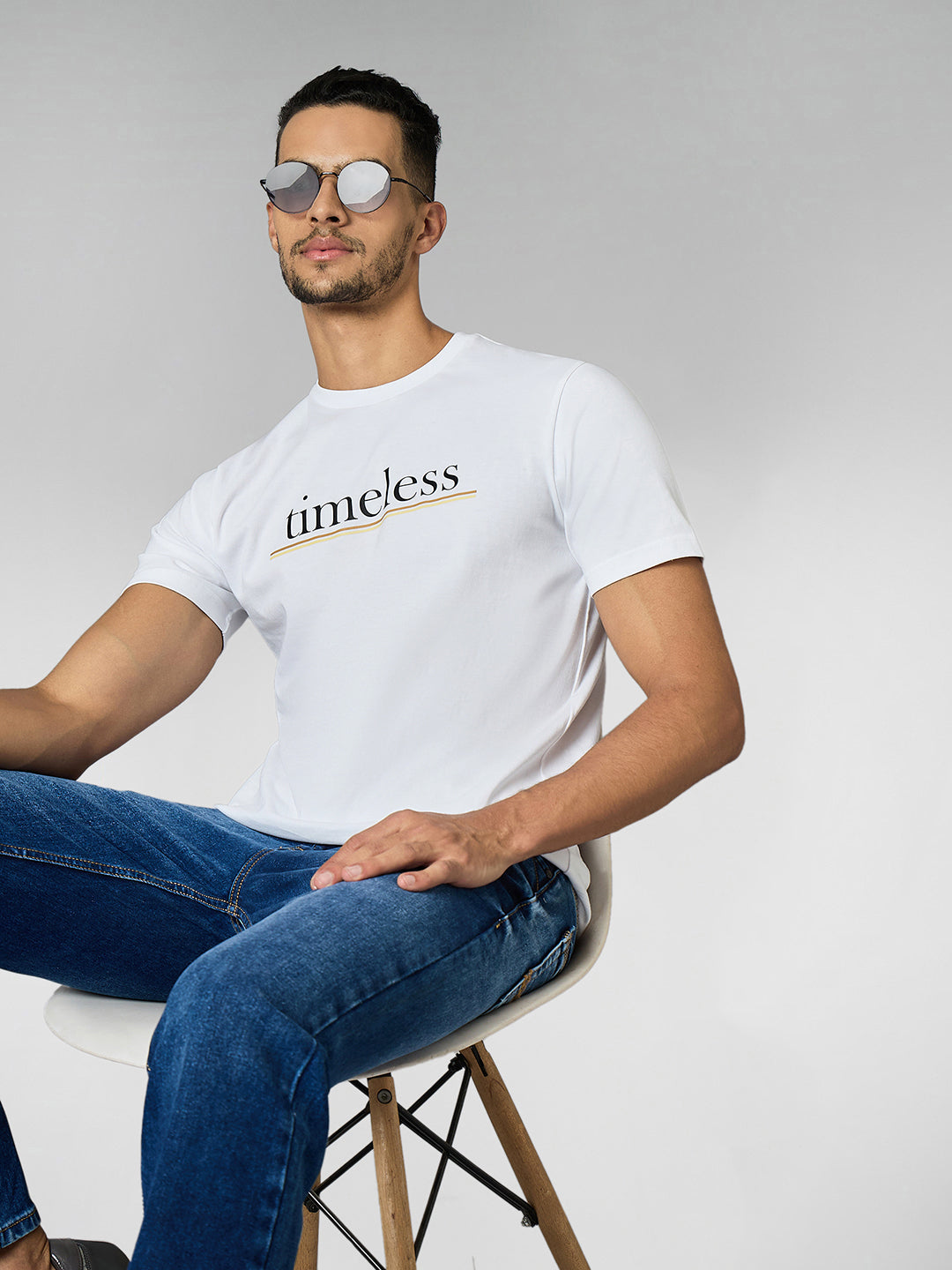 Men's Super Combed Cotton White Regular Fit Half Sleeve Round Neck T-Shirt