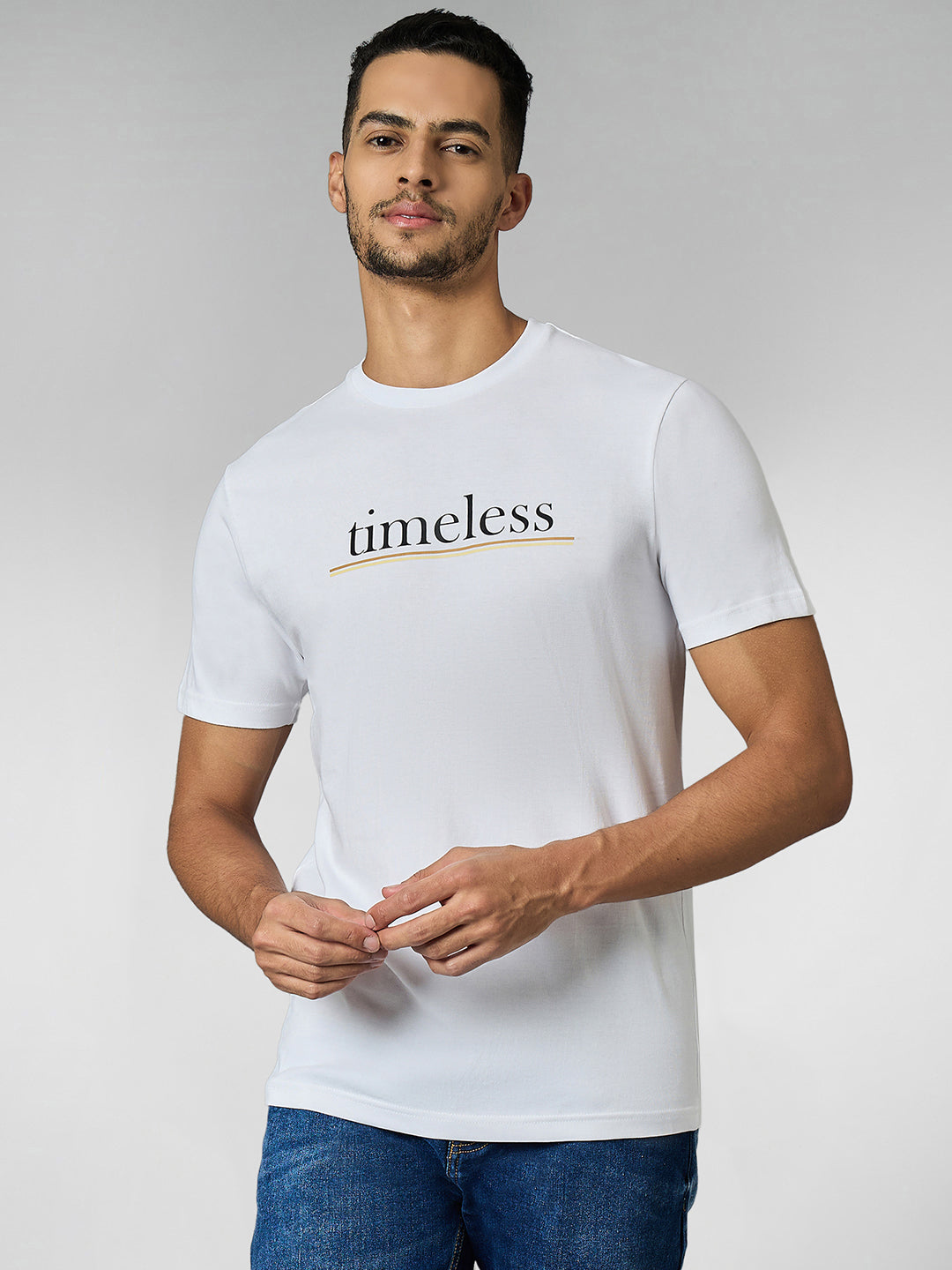 Men's Super Combed Cotton White Regular Fit Half Sleeve Round Neck T-Shirt