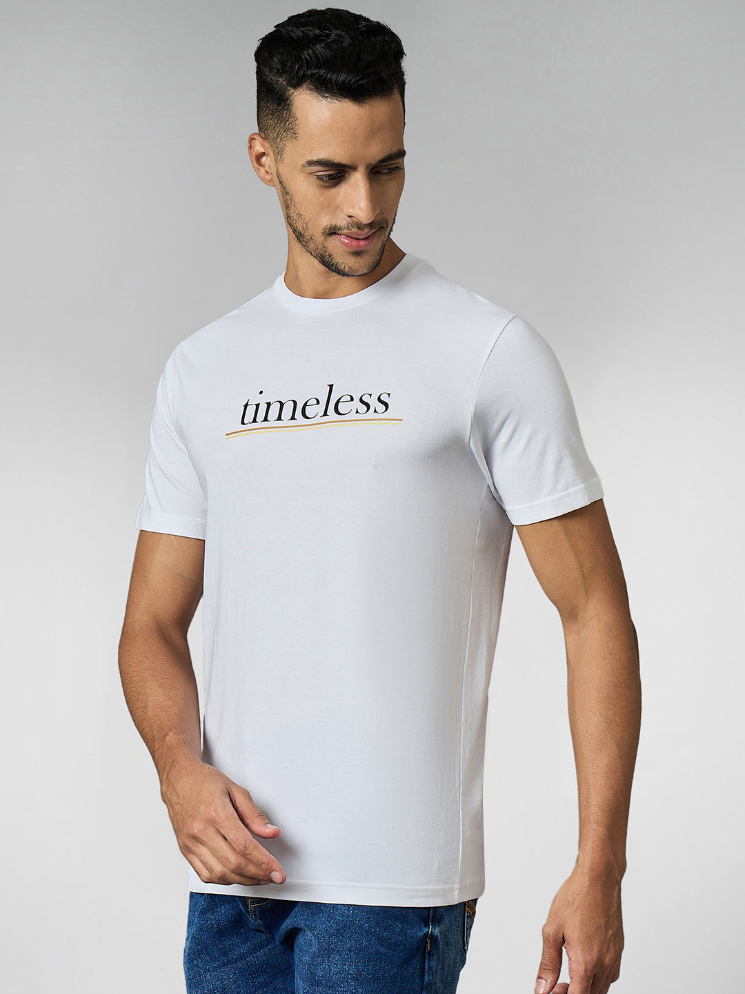 Men's Super Combed Cotton White Regular Fit Half Sleeve Round Neck T-Shirt