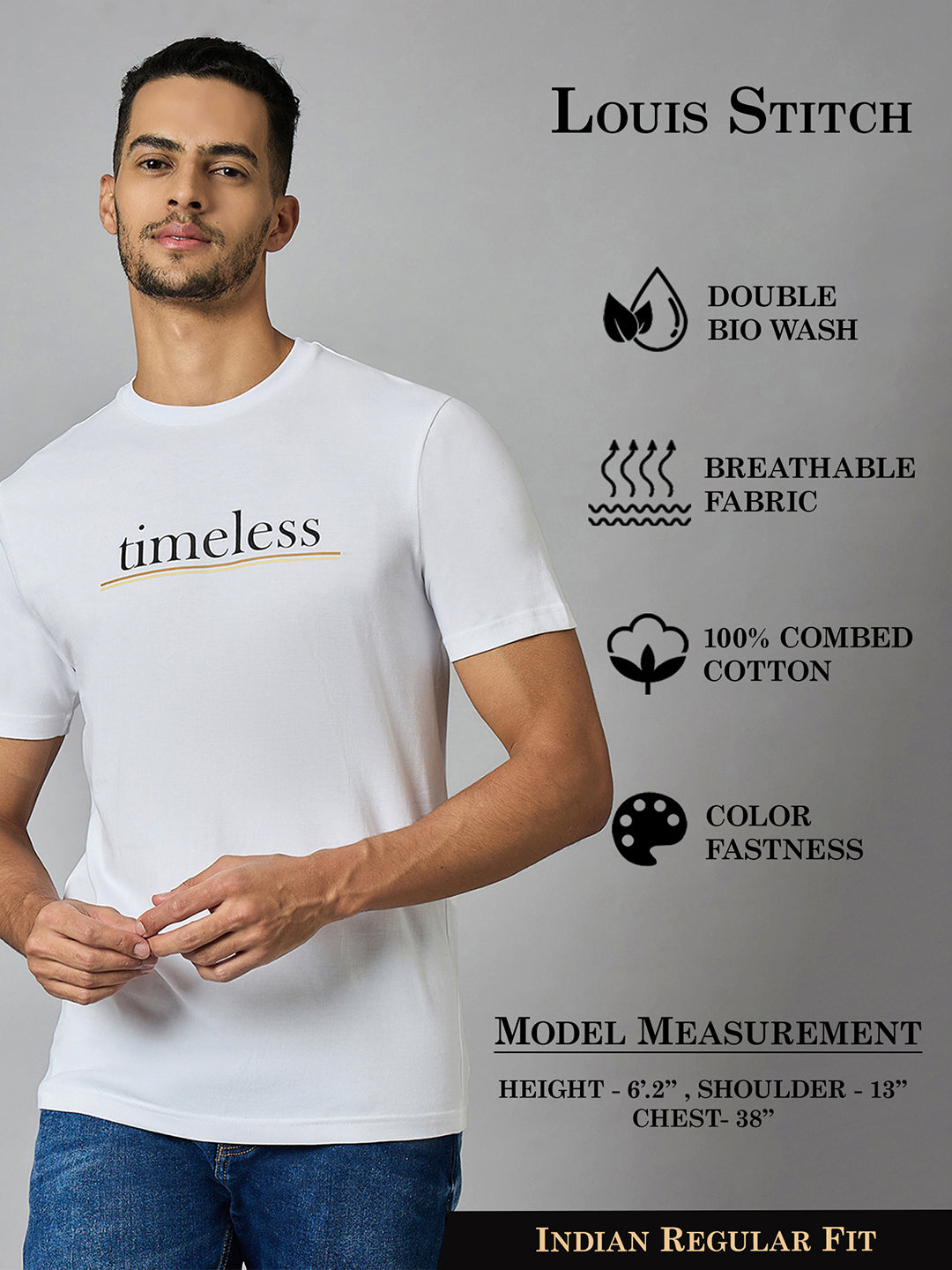 Men's Super Combed Cotton White Regular Fit Half Sleeve Round Neck T-Shirt