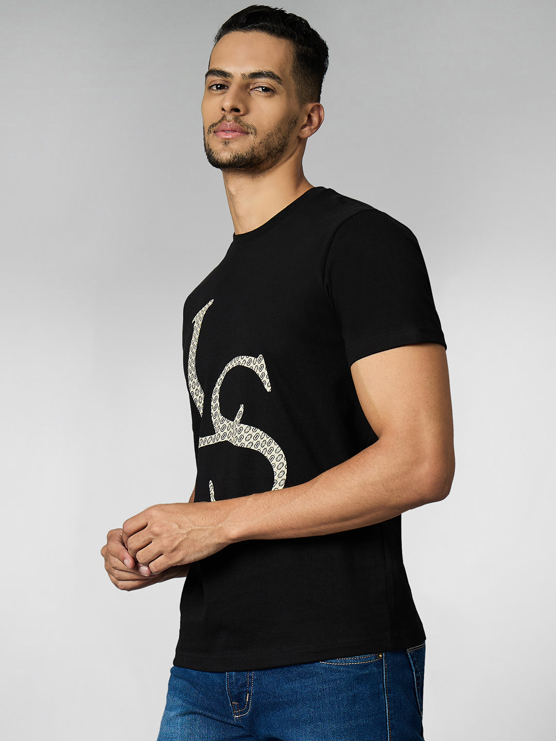 Men's Super Combed Cotton Black Regular Fit Half Sleeve Round Neck T-Shirt