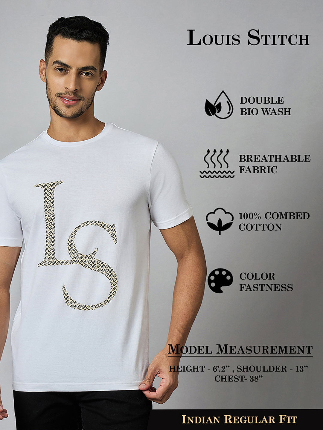 Men's Super Combed Cotton White Regular Fit Half Sleeve Round Neck T-Shirt
