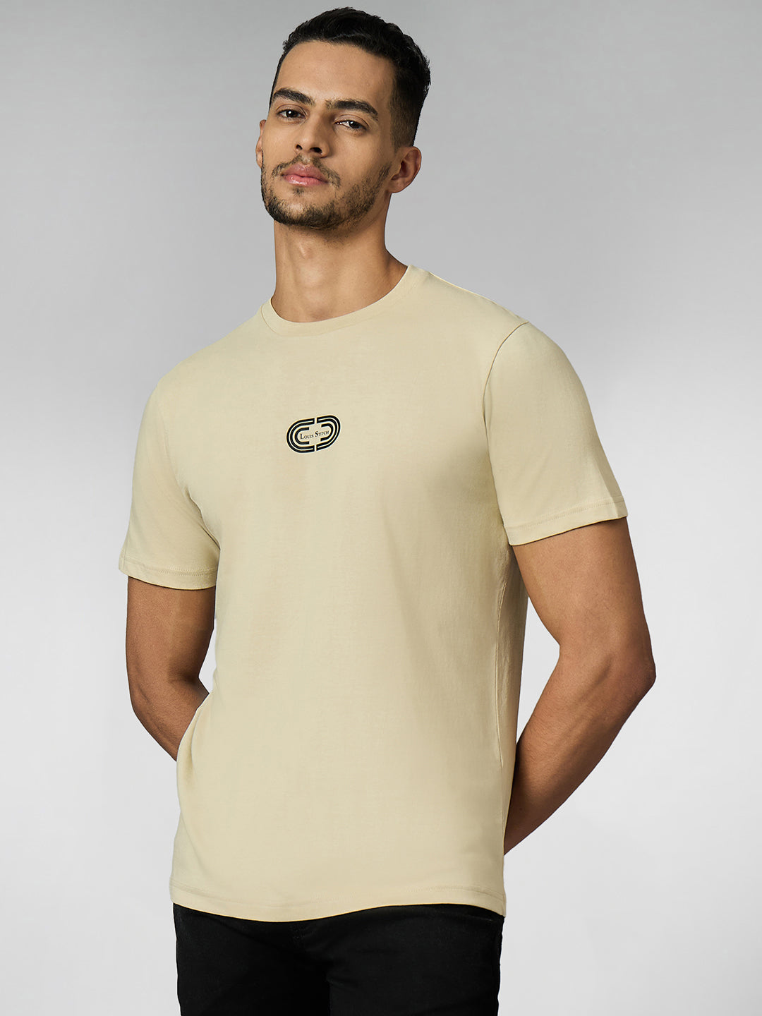 Men's Super Combed Cotton Cream Regular Fit Half Sleeve Round Neck T-Shirt