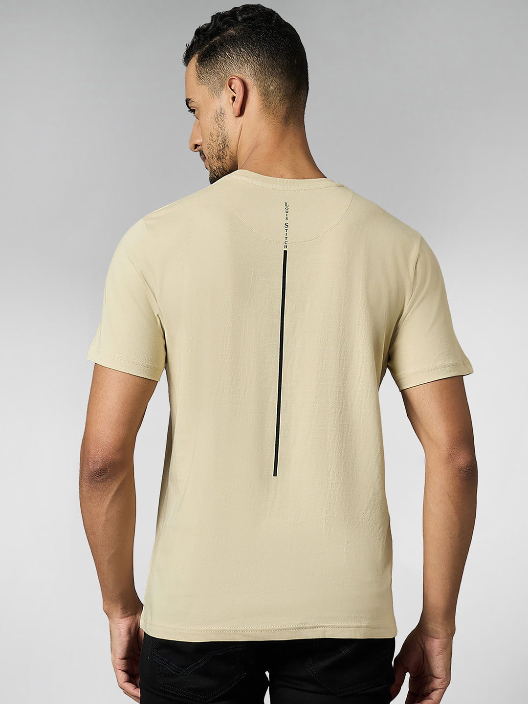 Men's Super Combed Cotton Cream Regular Fit Half Sleeve Round Neck T-Shirt