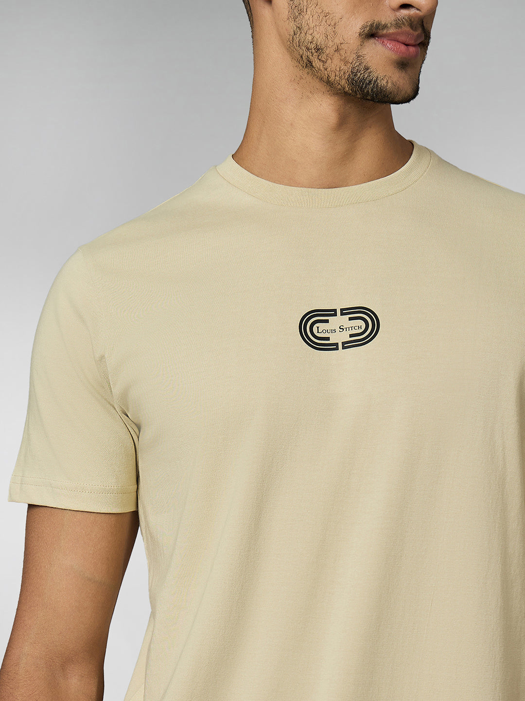 Men's Super Combed Cotton Cream Regular Fit Half Sleeve Round Neck T-Shirt