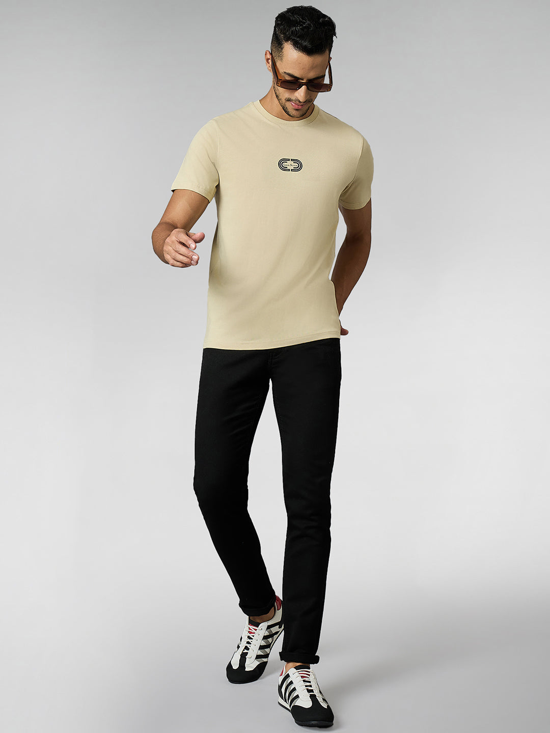 Men's Super Combed Cotton Cream Regular Fit Half Sleeve Round Neck T-Shirt