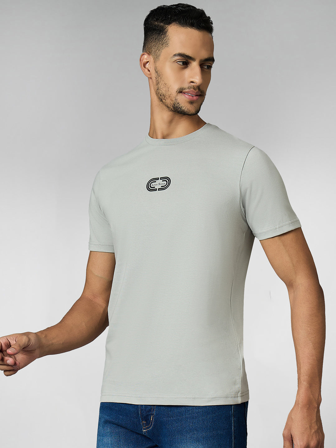 Men's Super Combed Cotton Grey Regular Fit Half Sleeve Round Neck T-Shirt