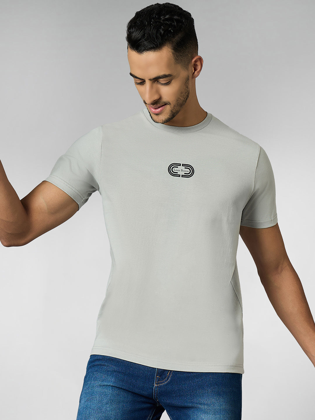 Men's Super Combed Cotton Grey Regular Fit Half Sleeve Round Neck T-Shirt