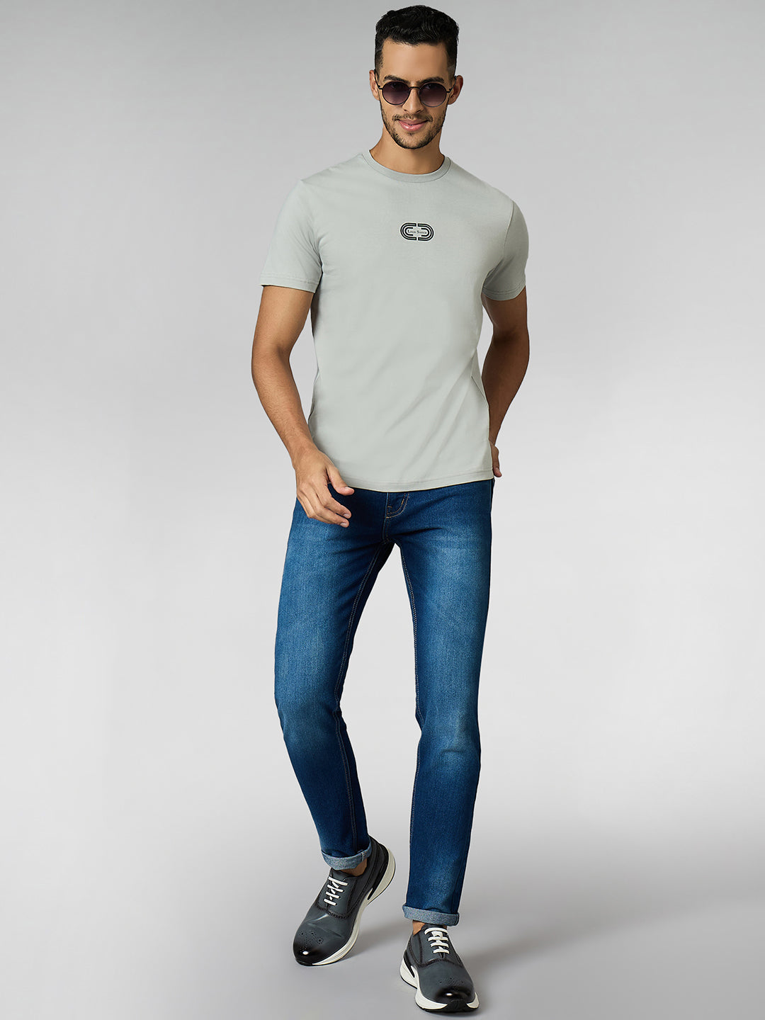 Men's Super Combed Cotton Grey Regular Fit Half Sleeve Round Neck T-Shirt