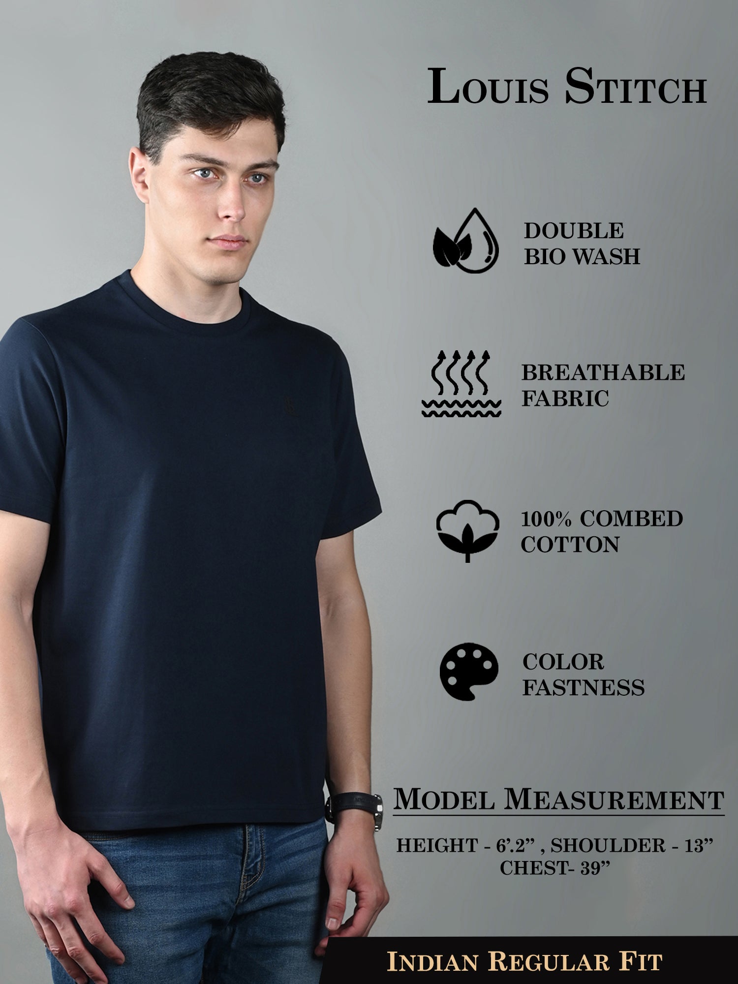 Men's Navy Blue Super Combed Cotton Printed T-shirt