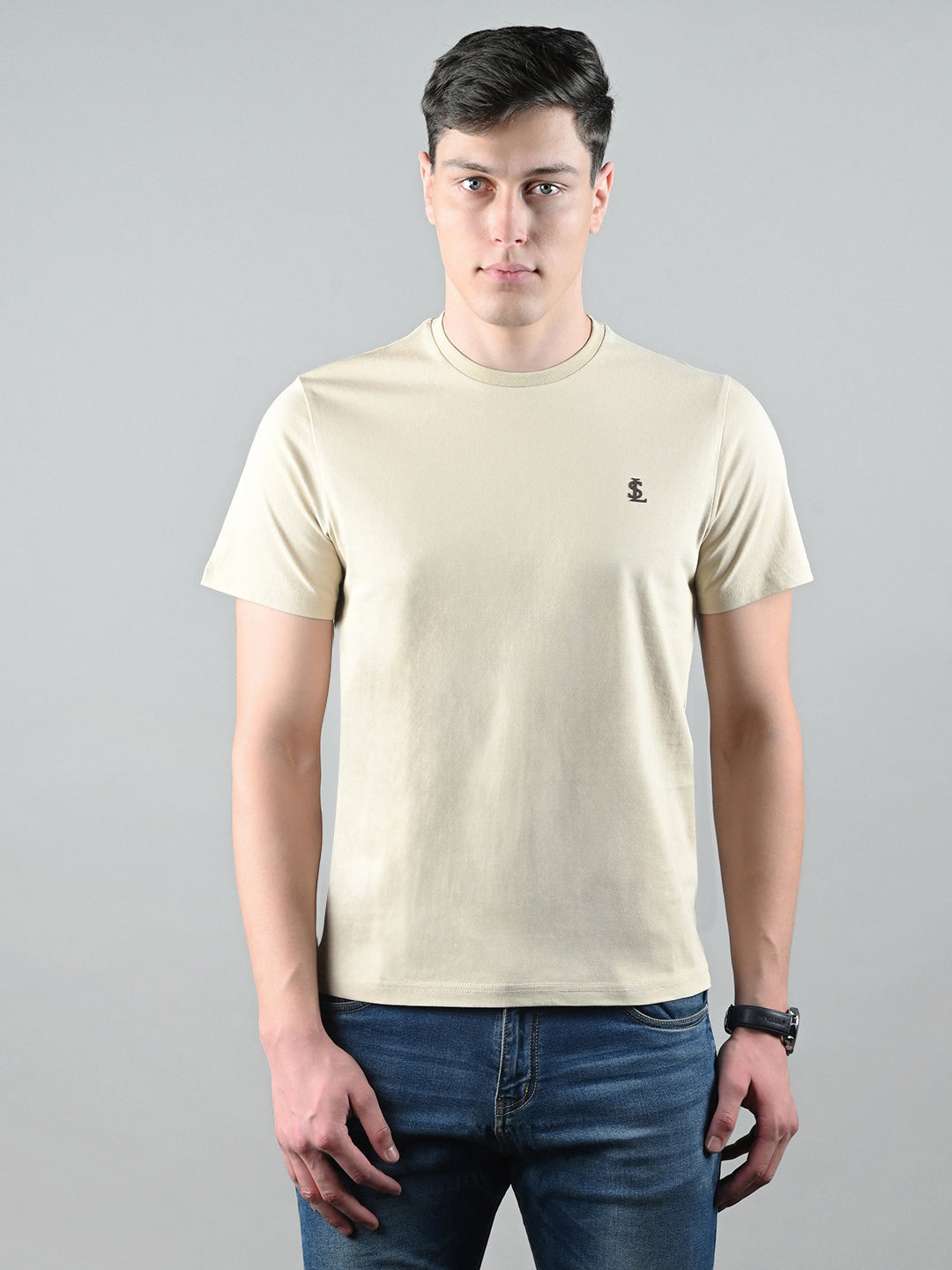 Men's Cream Super Combed Cotton Printed T-shirt