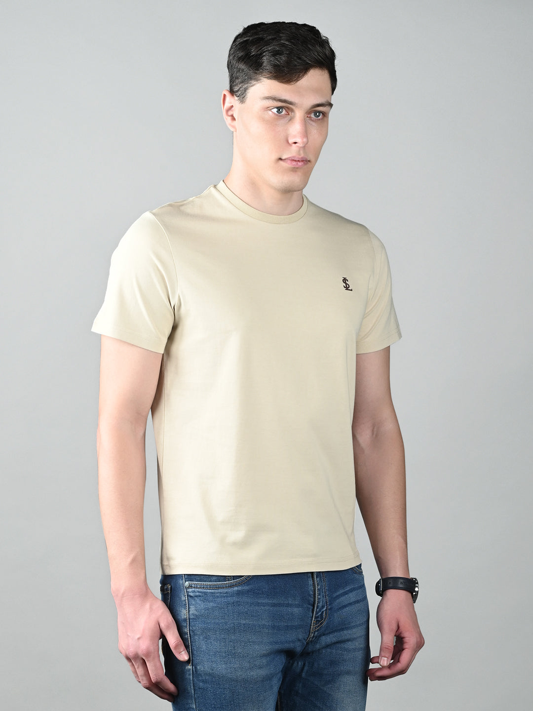 Men's Cream Super Combed Cotton Printed T-shirt