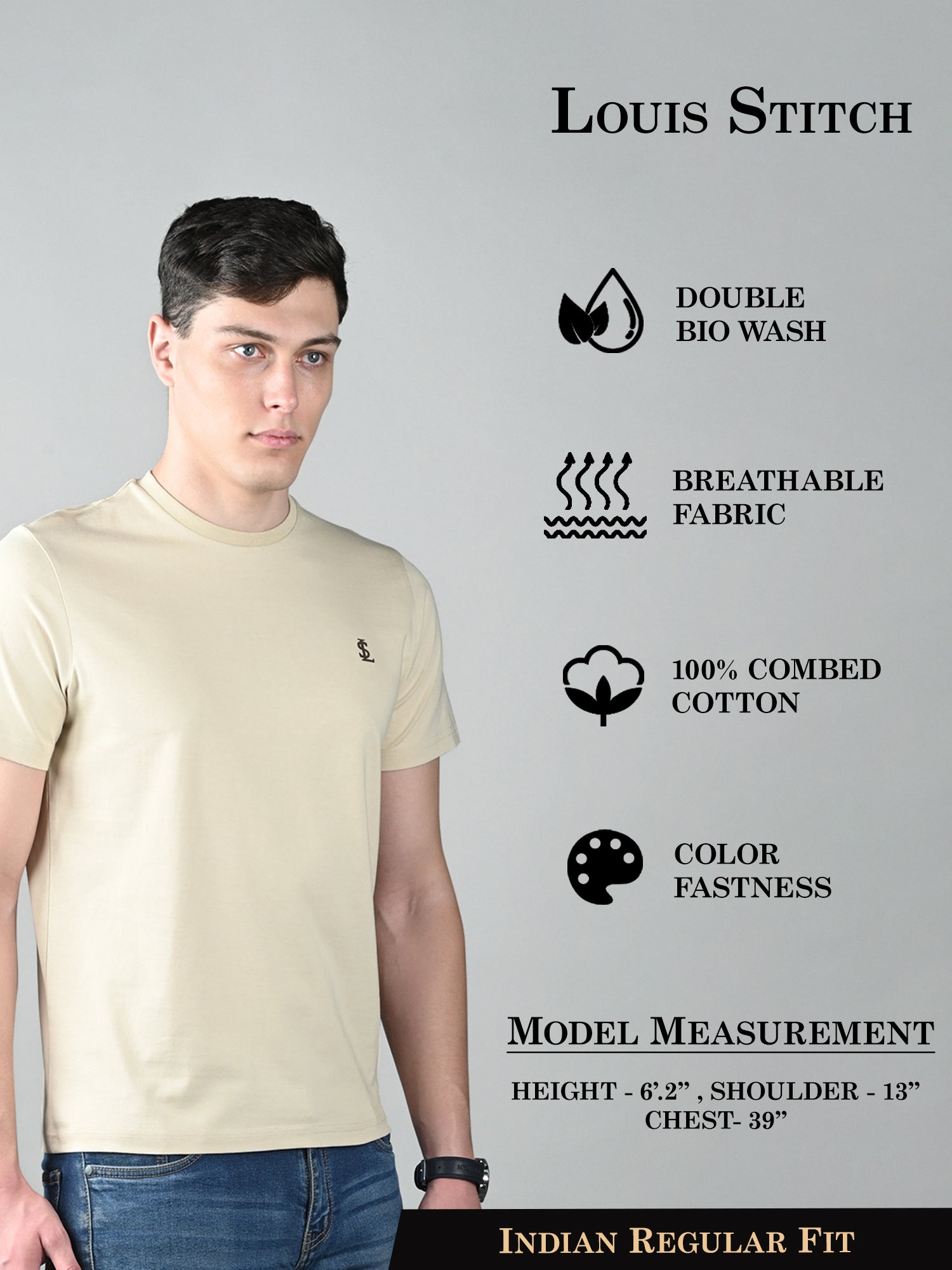 Men's Cream Super Combed Cotton Printed T-shirt