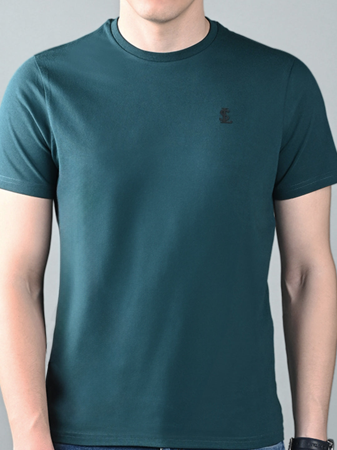 Men's Teal Green Super Combed Cotton Printed T-shirt