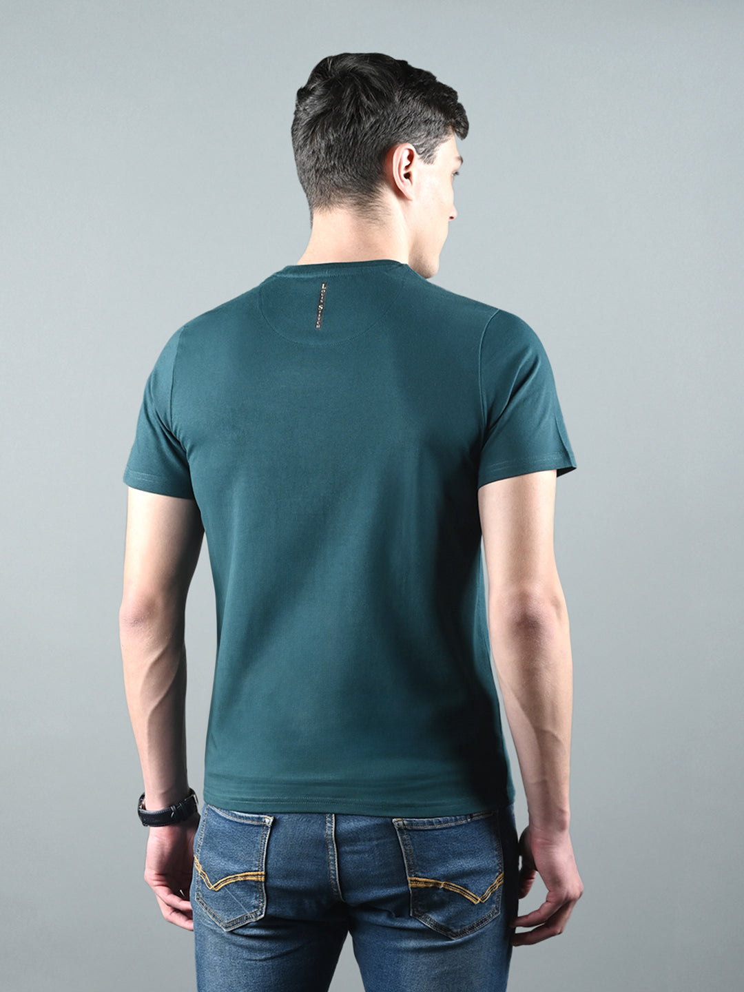 Men's Teal Green Super Combed Cotton Printed T-shirt