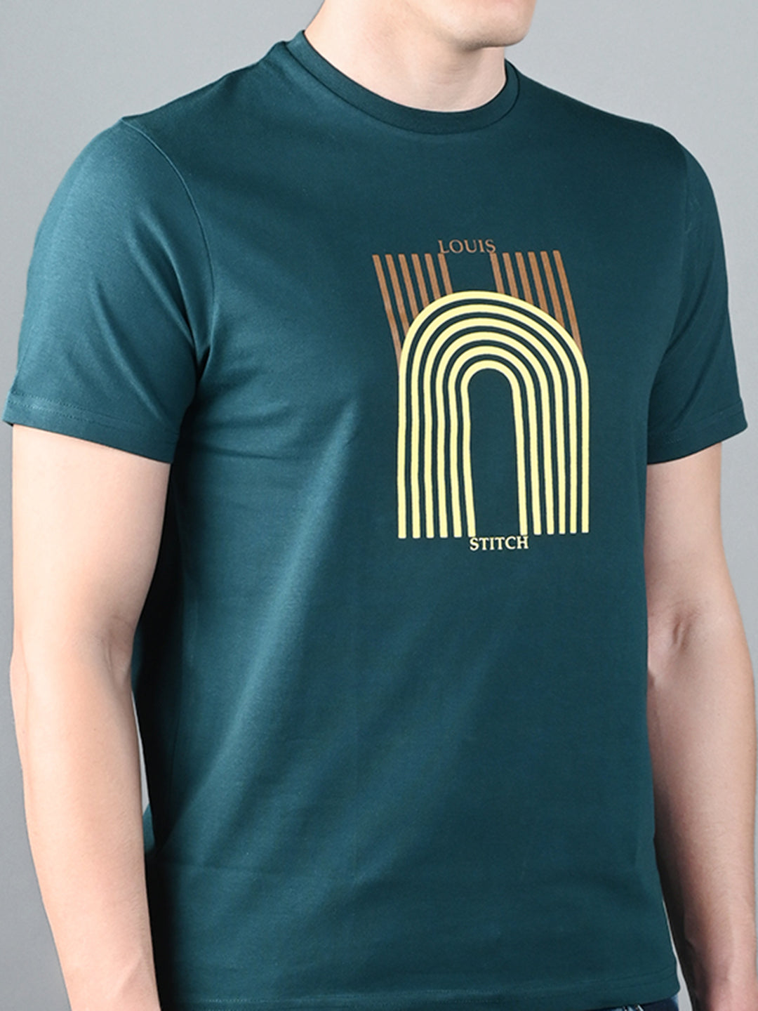 Men's Teal Green Super Combed Cotton Printed T-shirt