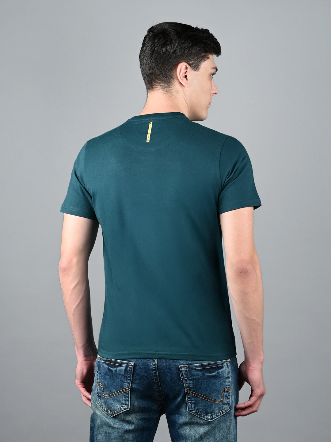 Men's Teal Green Super Combed Cotton Printed T-shirt