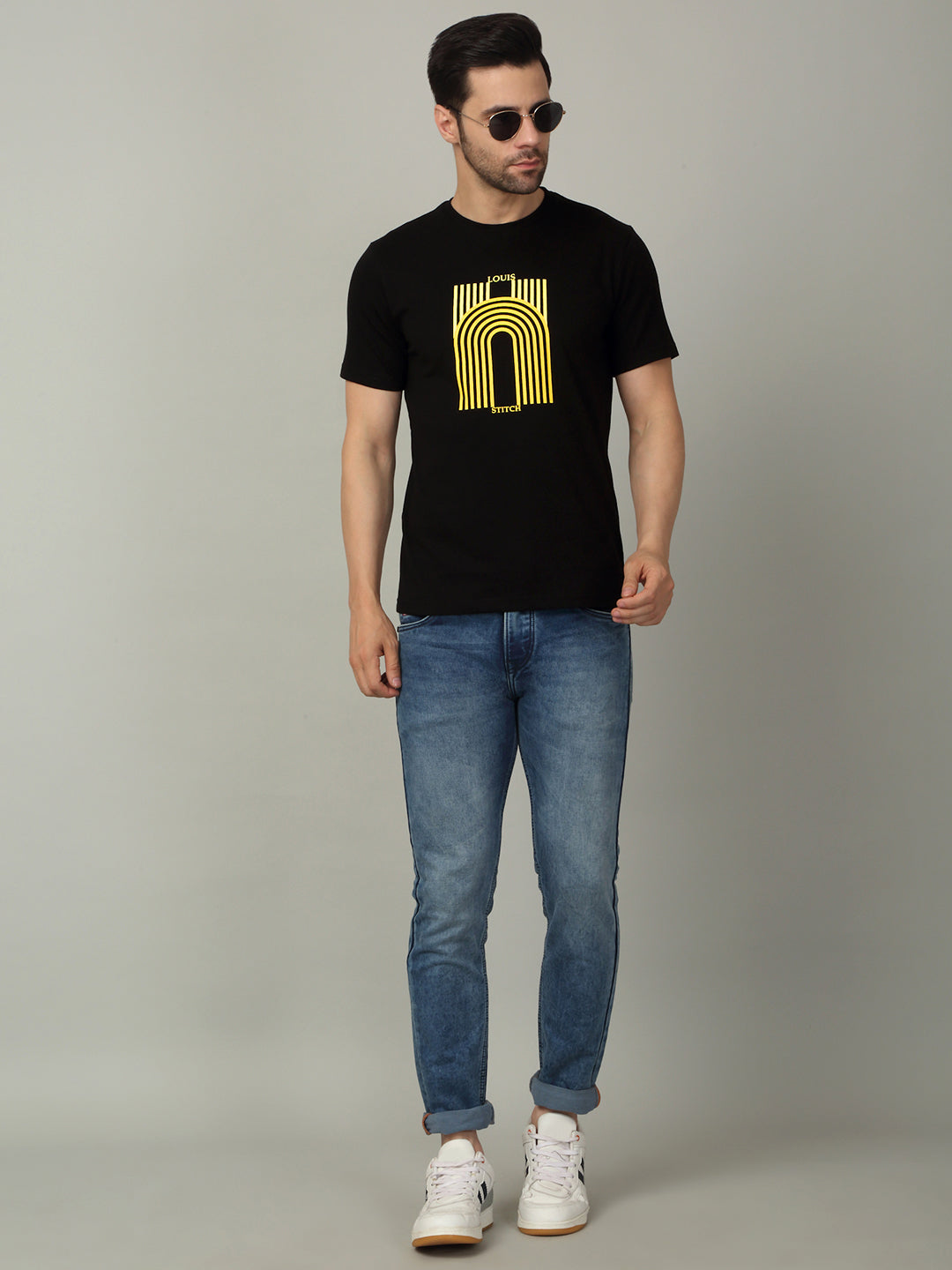 Men's Super Combed Cotton Printed Black T-shirt