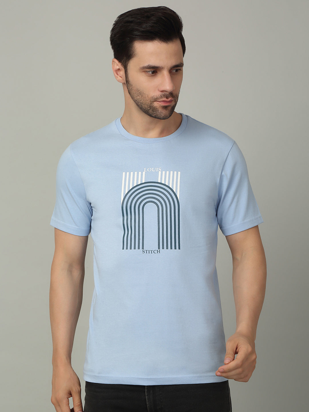 Men's Super Combed Cotton Printed Sky Blue T-shirt