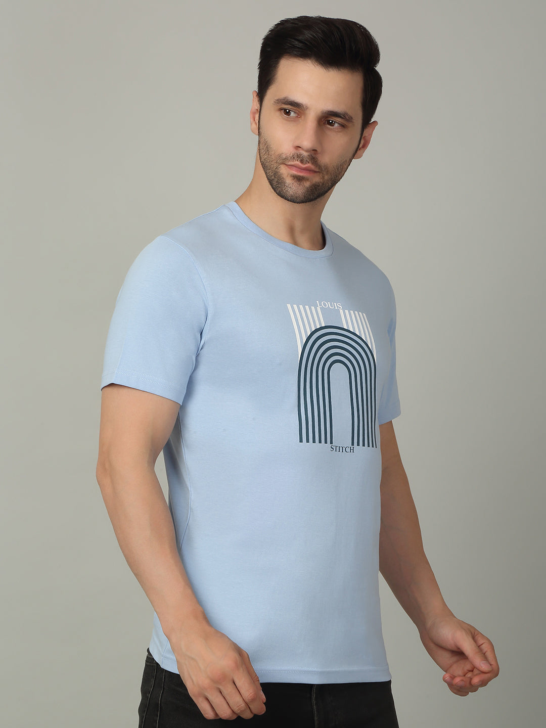 Men's Super Combed Cotton Printed Sky Blue T-shirt