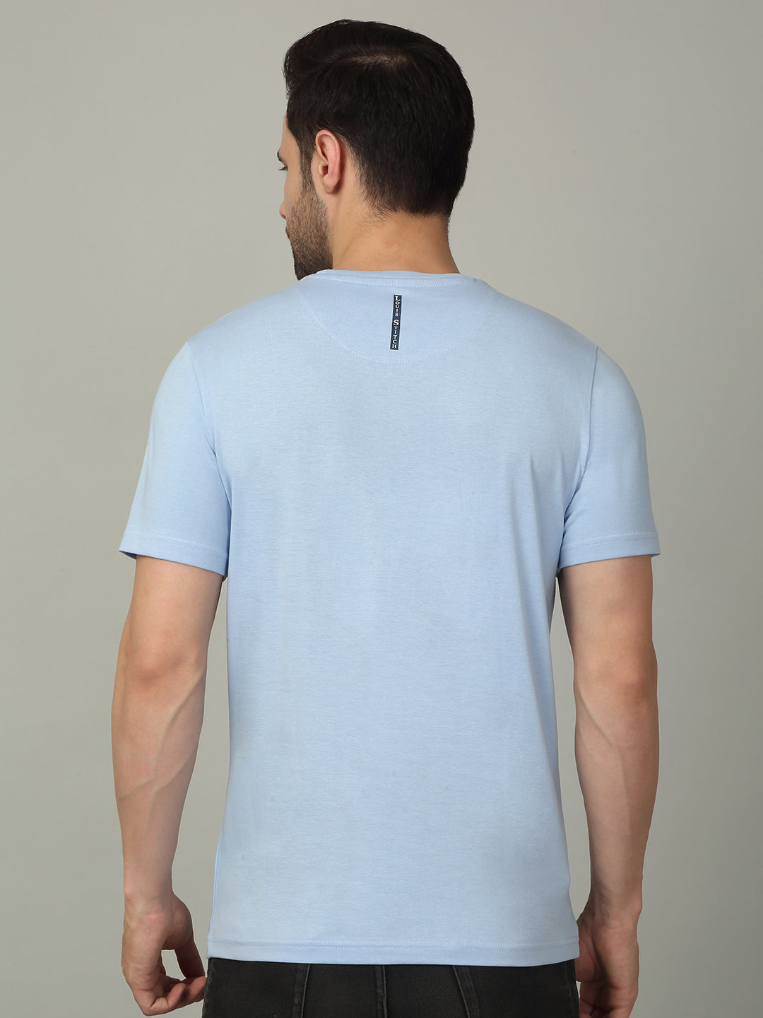 Men's Super Combed Cotton Printed Sky Blue T-shirt
