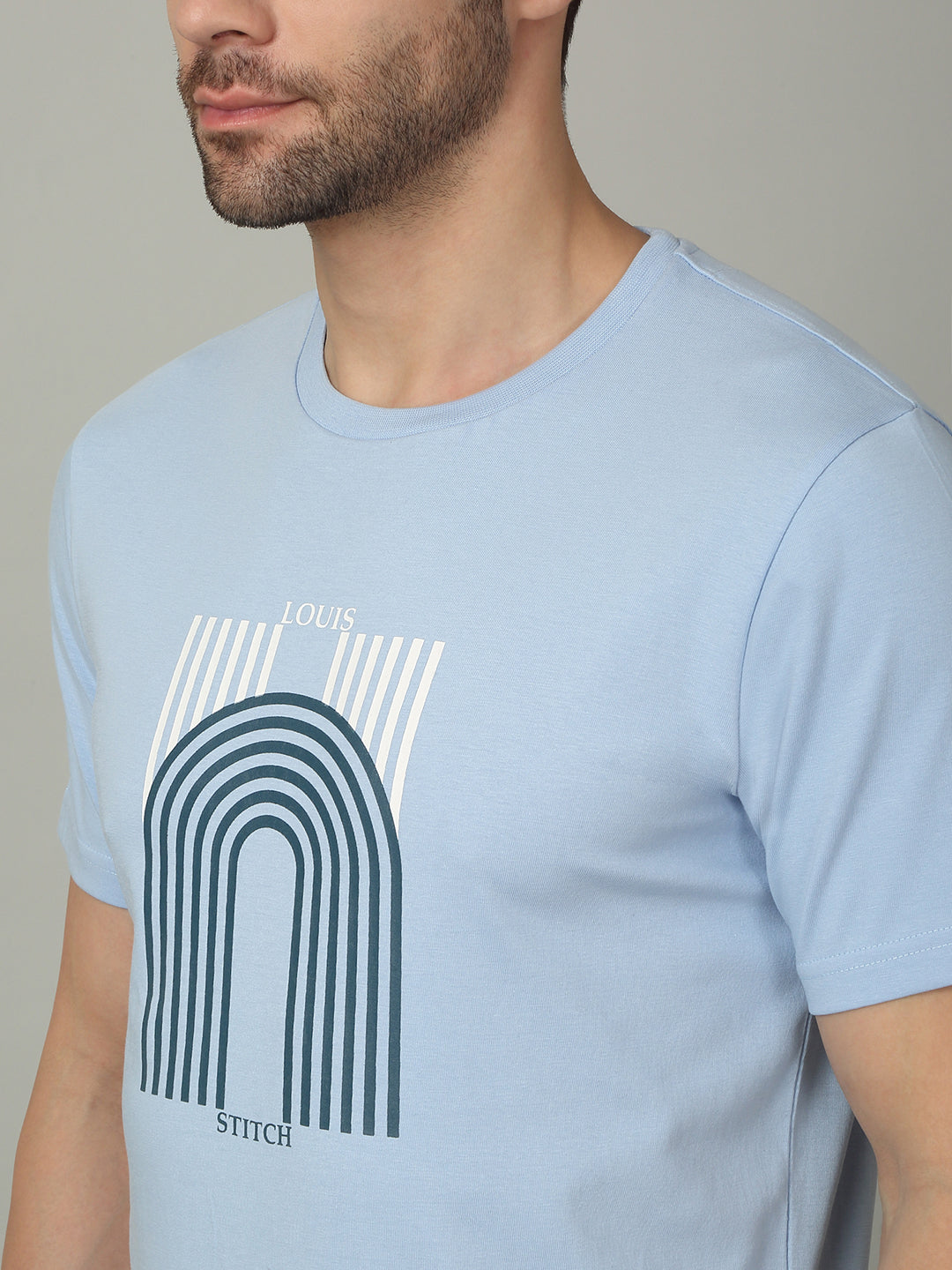 Men's Super Combed Cotton Printed Sky Blue T-shirt