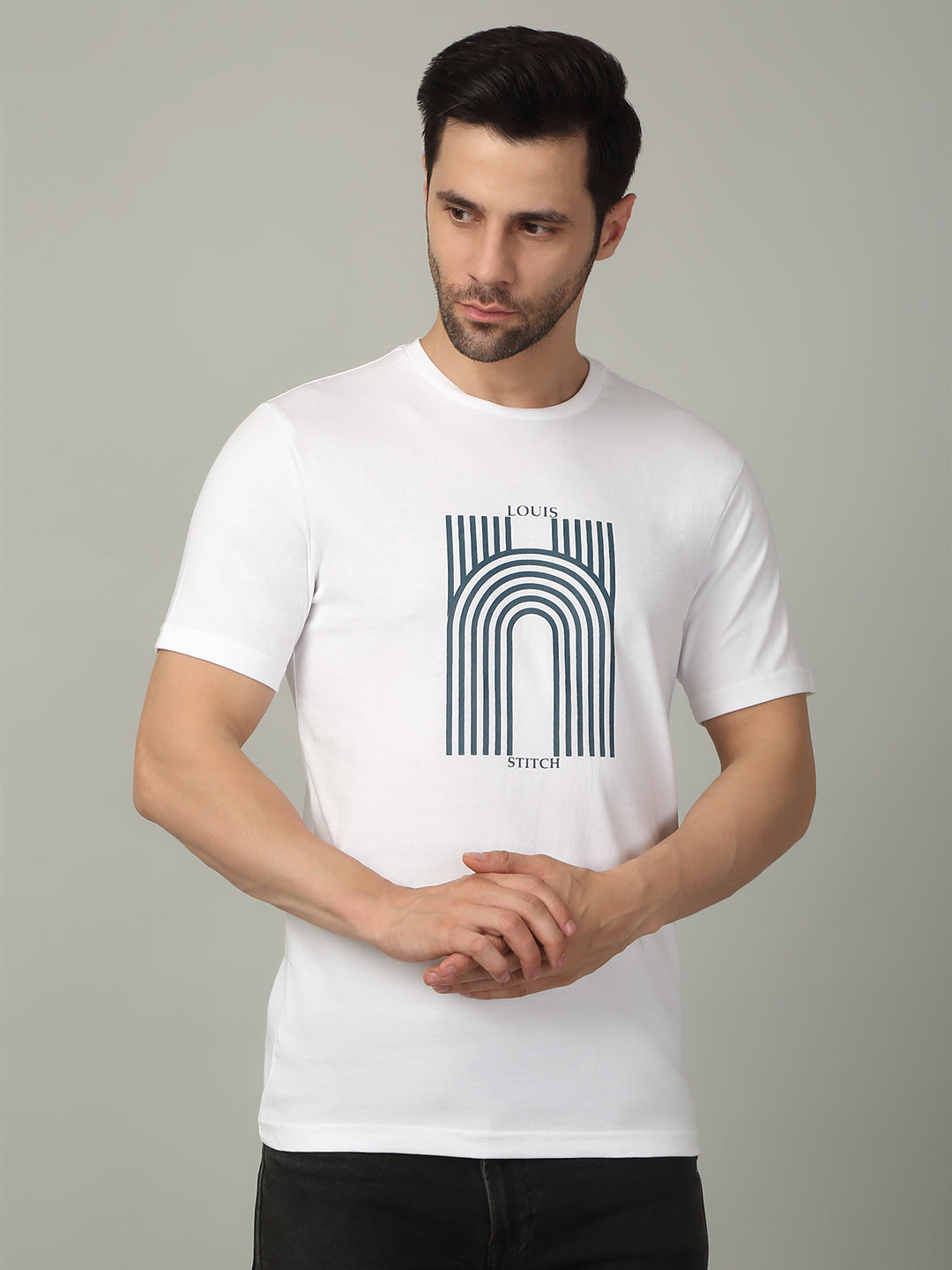 Men's Super Combed Cotton Printed White T-shirt