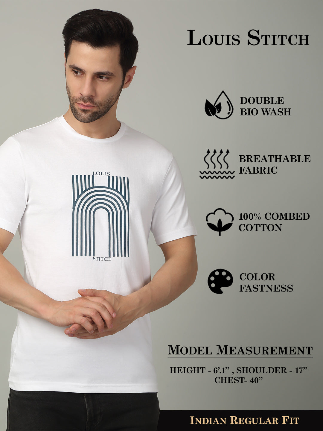 Men's Super Combed Cotton Printed White T-shirt