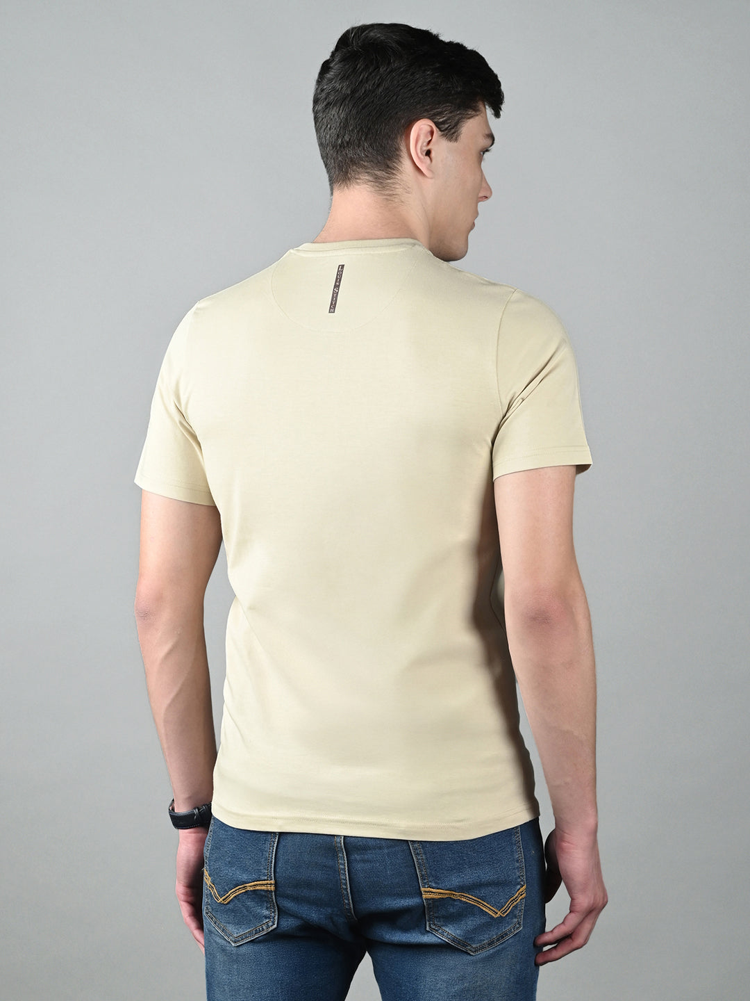 Men's Cream Super Combed Cotton Printed T-shirt