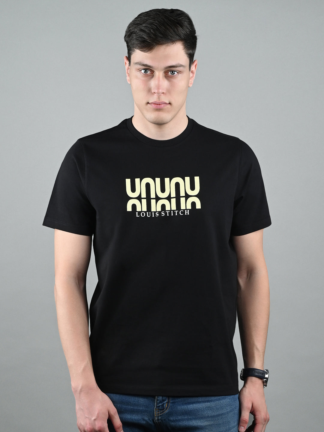 Men's Super Combed Cotton Black Regular Fit Half Sleeve Round Neck T-Shirt