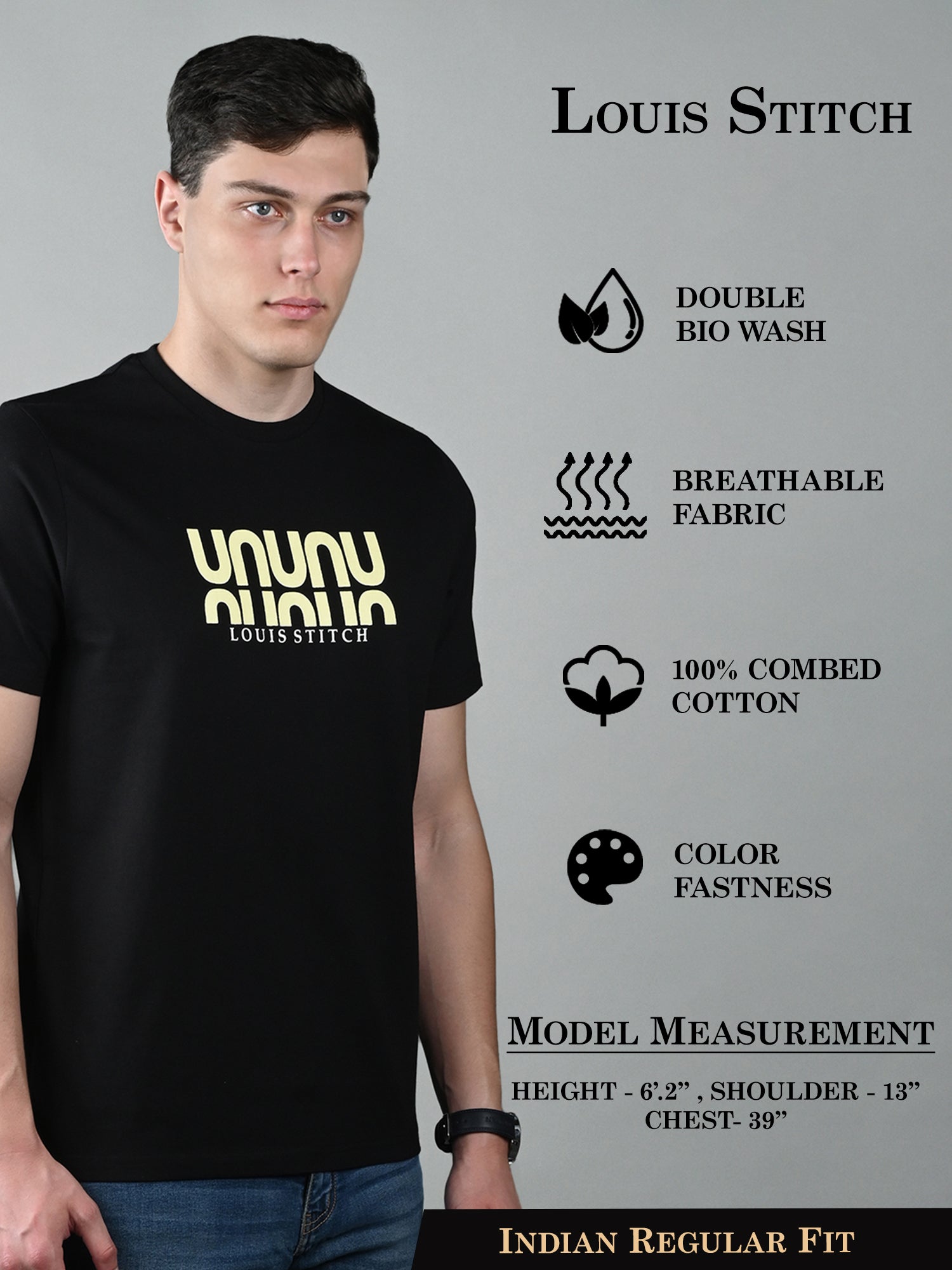 Men's Super Combed Cotton Black Regular Fit Half Sleeve Round Neck T-Shirt